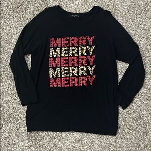 Black Long Sleeve Top with Merry Graphic size Medium